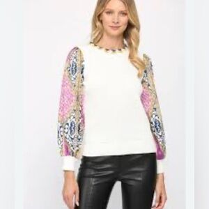 Fate Anthropologie Sweater Size Small Ivory Multi Media Sleeves Colorful Boho
